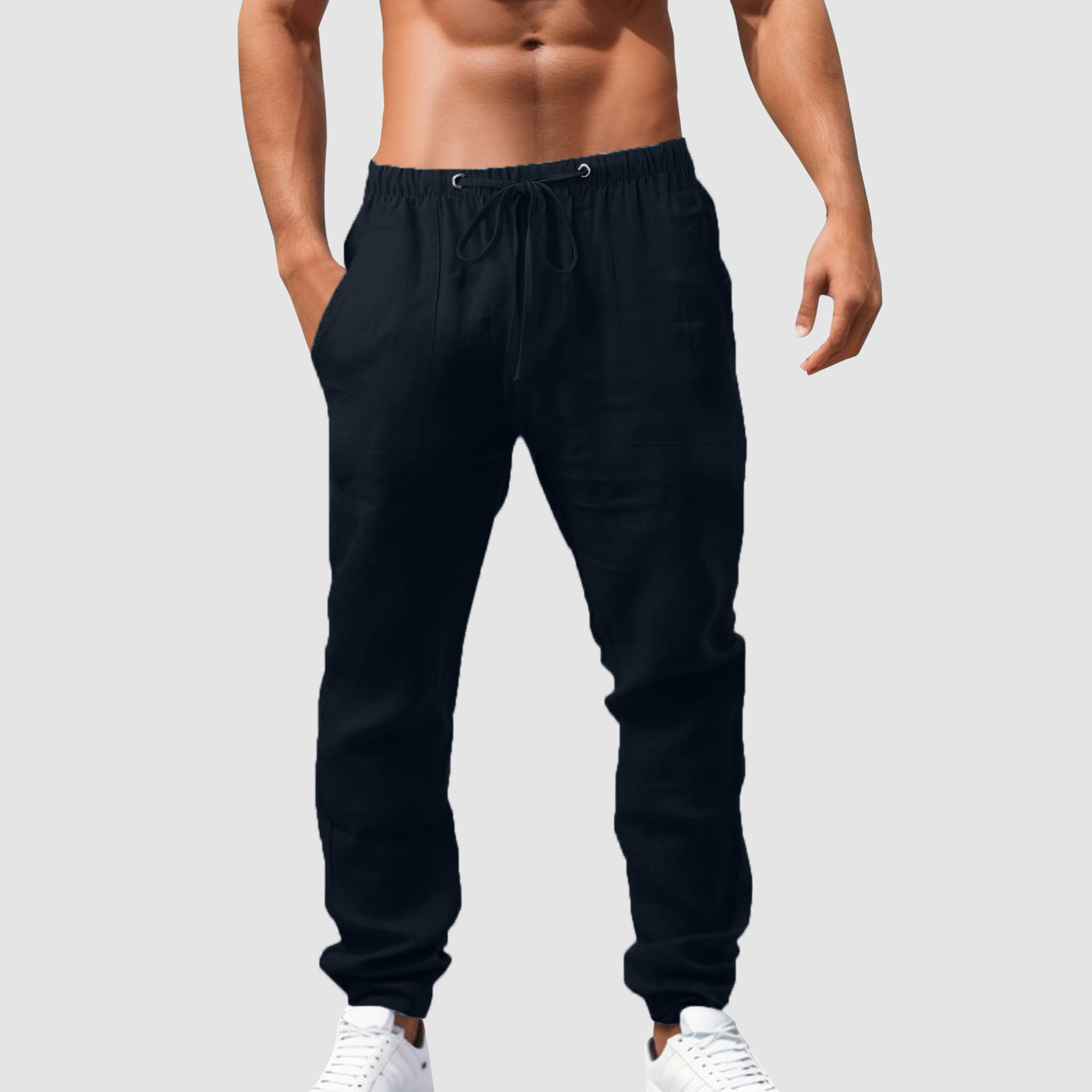 thumbnail image 3 of Pantalones deportivos holgados de hip hop para hombre - Algodón y lino, transpirables - Para todas las estaciones, cuatro bolsillos - Informales/playa/deporte - Tallas del Reino Unido/UE/EE. UU., l, 3 of 6